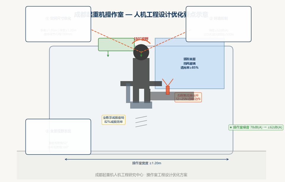 成都起重机操作室人机工程设计优化示意图