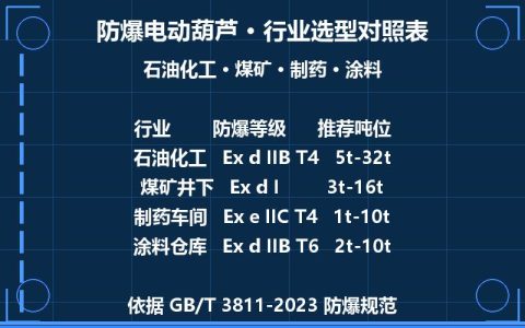 化工煤矿等危险场所防爆电动葫芦的选型方法防爆电动葫芦在化工石油煤矿等危险场所的选型指南