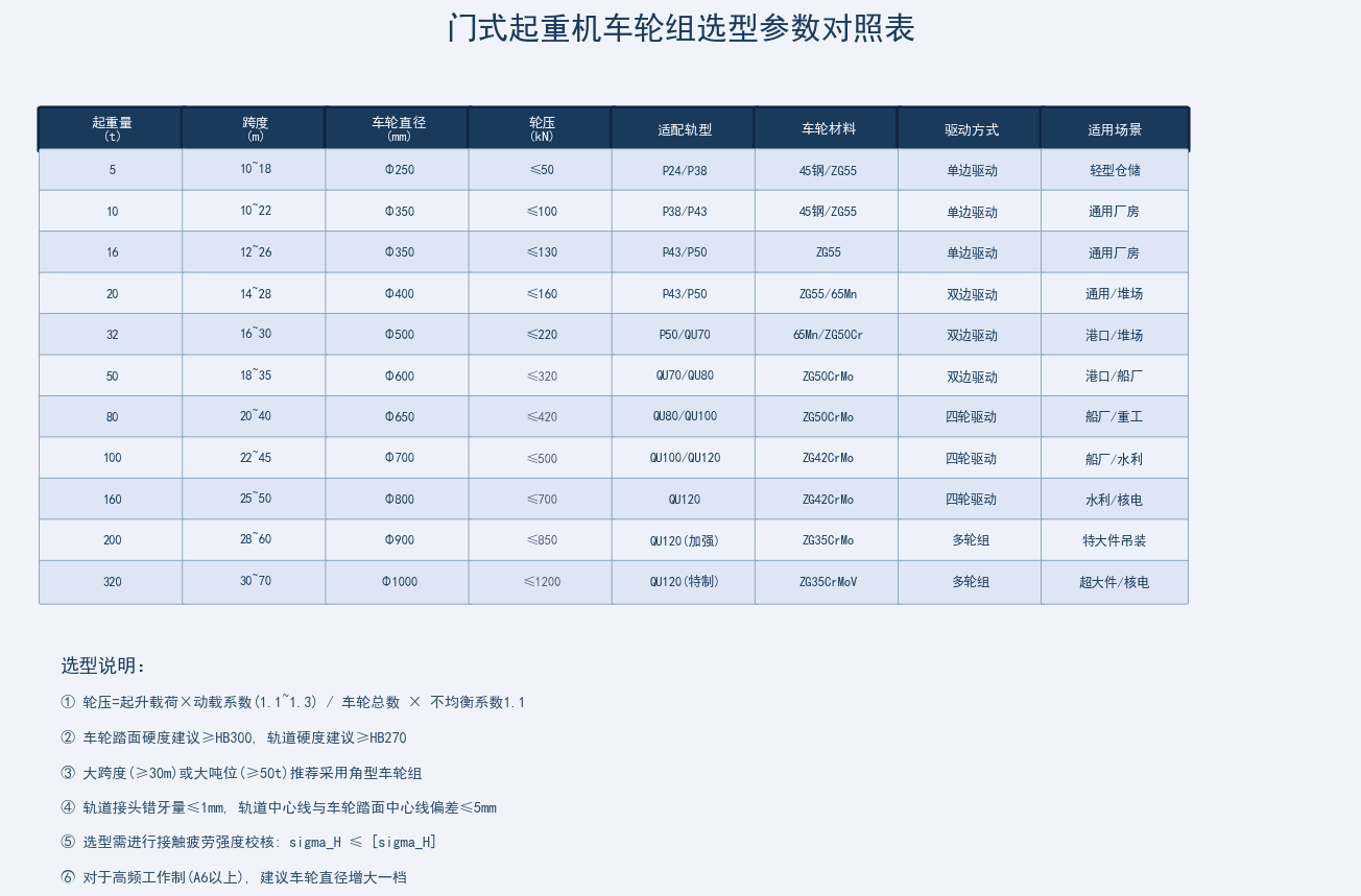 车轮选型参数对照
