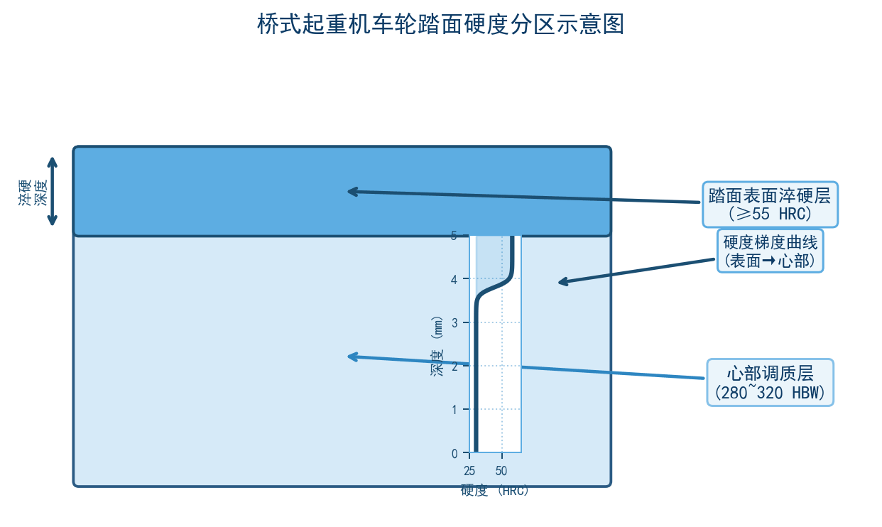 车轮踏面硬度分区